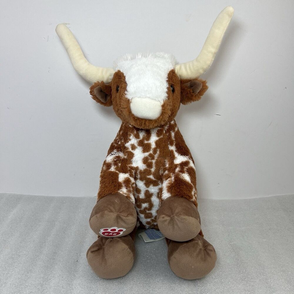 Build A Bear Texas Longhorn Spotted Cow Steer Bull Stuffed Plush Animal BAB